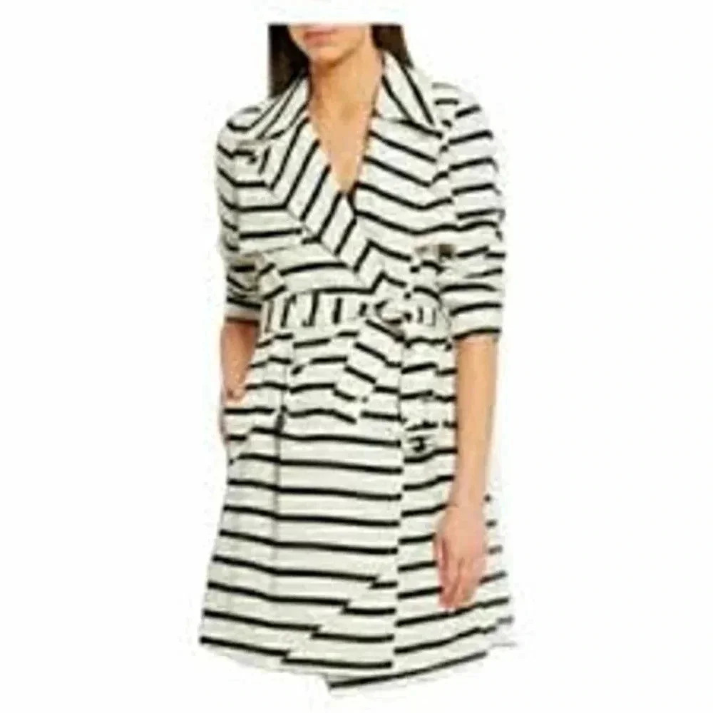 Madewell Parcel Striped Long Sleeve Double Breasted Belted Trench Coat Small